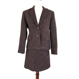 Two Piece Jones Wear Burgundy Tweed Skirt Suit Set Size 8 - 10